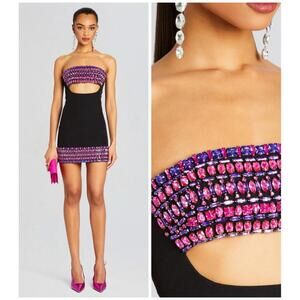 NWT $1,198 Retrofete Martini Black Crystal Beaded Strapless Mini Dress Small